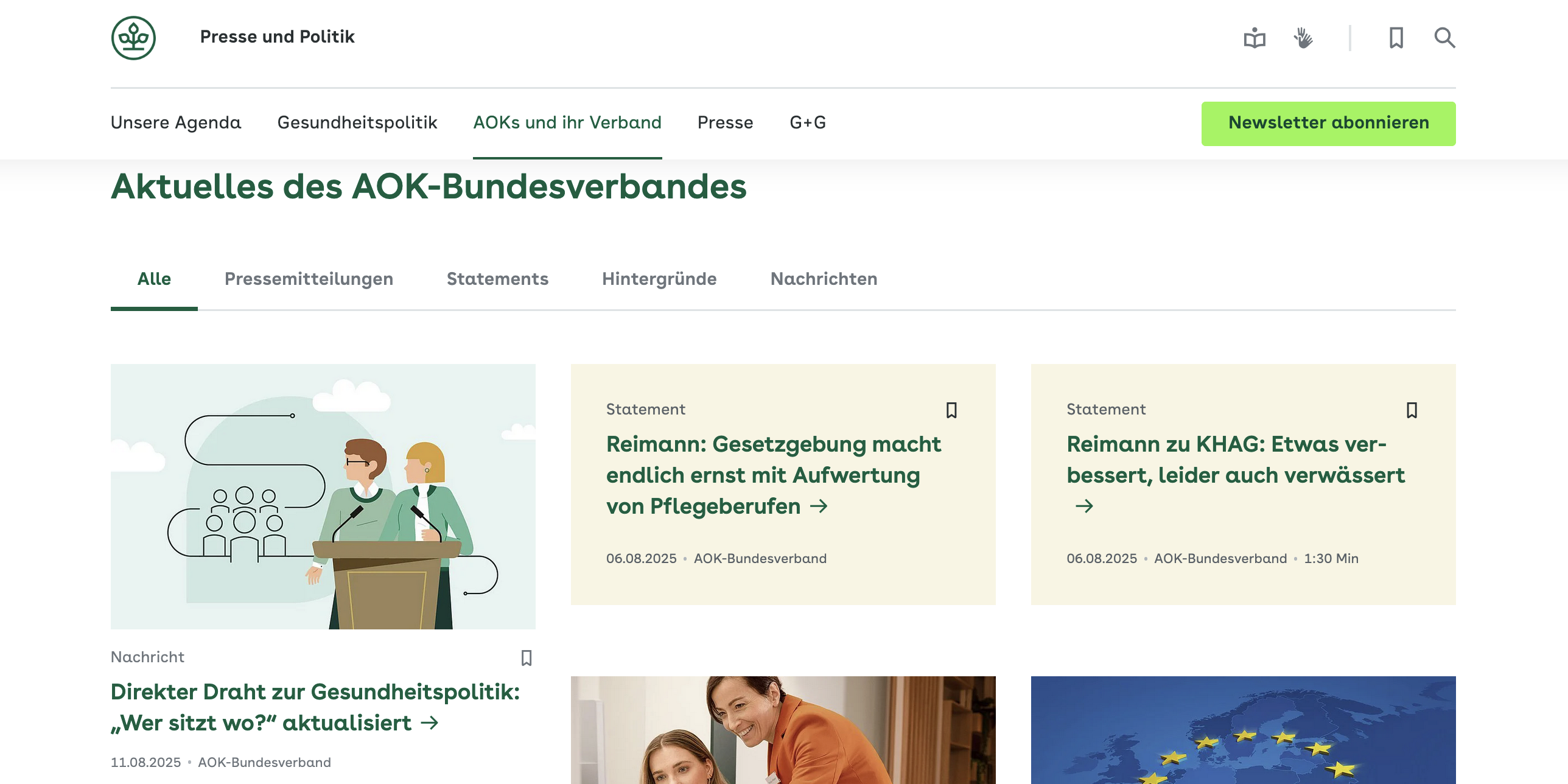 Das Foto ist ein Screenshot der Website vom AOK-Bundesverband.