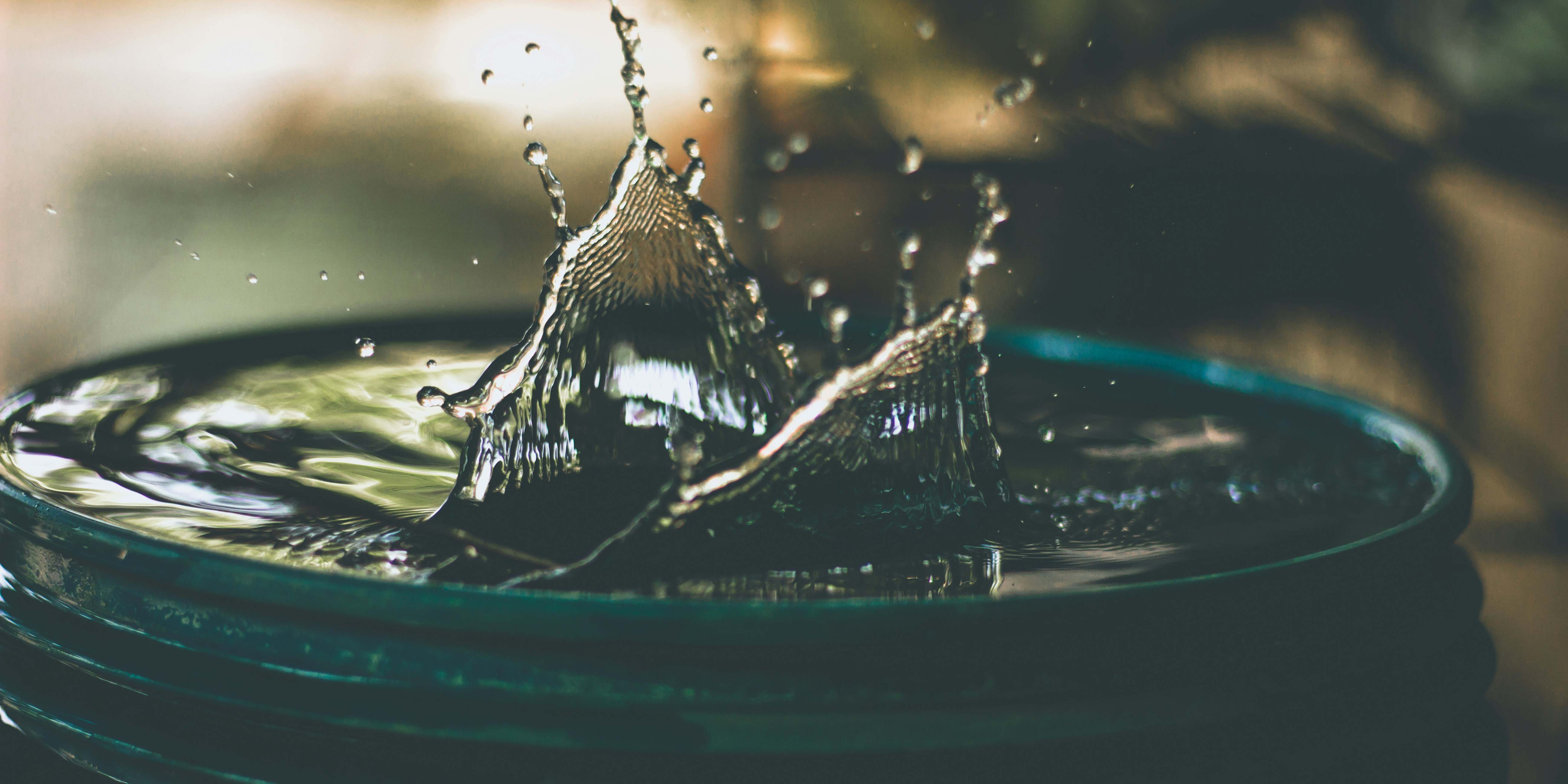Auf dem Foto ist eine Tonne gefüllt mit Wasser zu sehen.