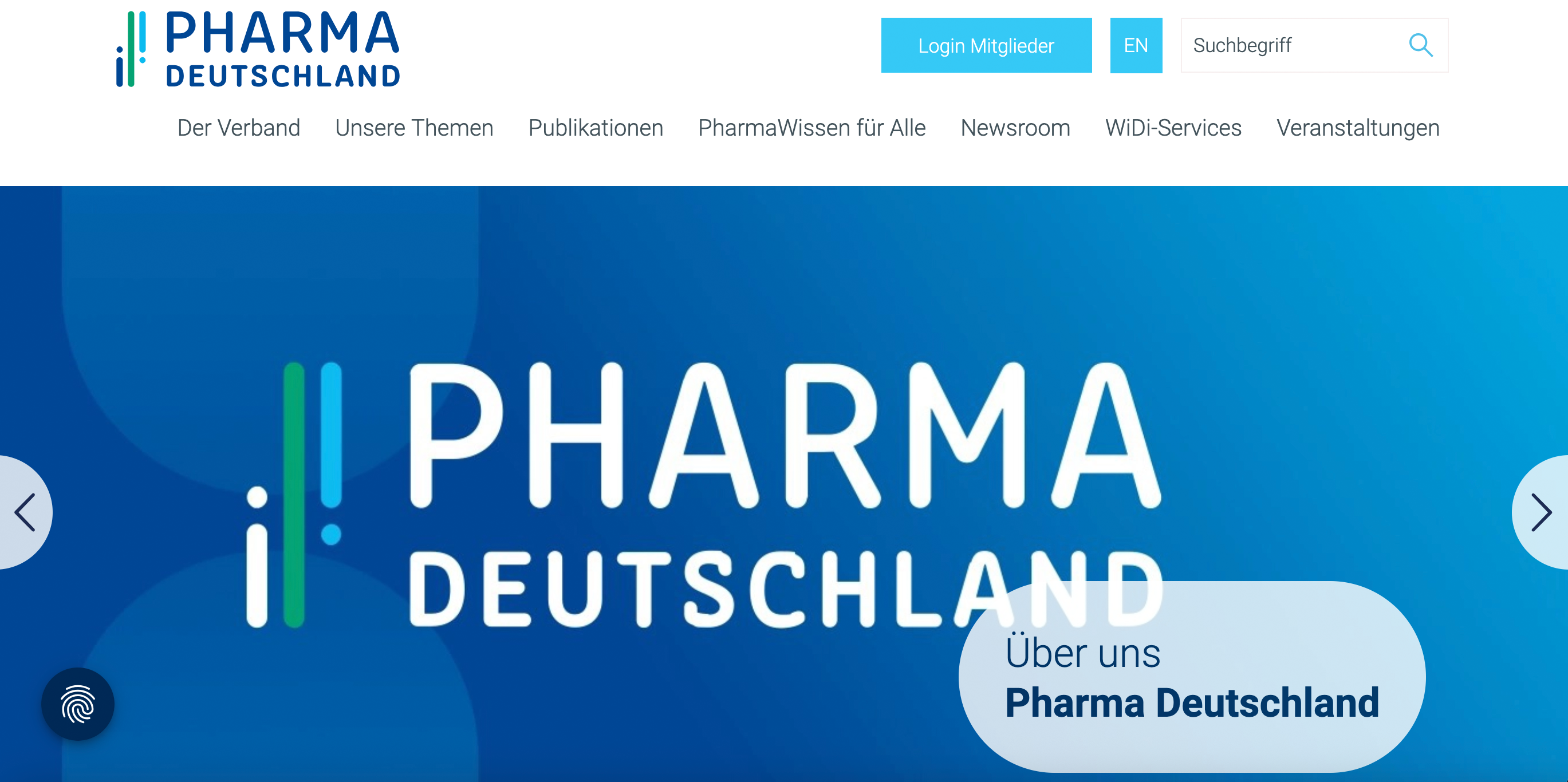 Auf dem Screenshot ist das Logo des Pharmaverbands Pharma Deutschland zu sehen.