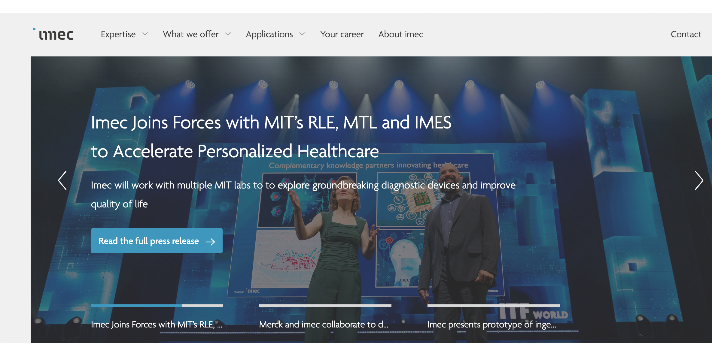 Das ist ein Screenshot der Website vom belgische Forschungszentrum imec.